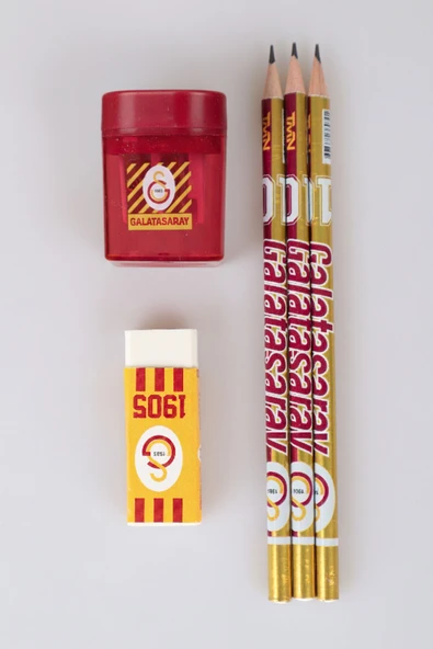 Galatasaray LİSANSLI 3 ADET KURŞUN KALEM,LOGO SİLGİ VE KALEMTRAŞ SETİ ürün görseli 1
