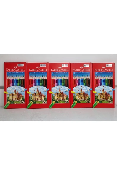 Faber Castell 12 Renk Tam Boy Karton Kutu Kuru Boya Kalemi / 5 paket ürün görseli 1