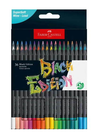 Faber Castell 36 Renk Kuru Boya Black Edition 1 Paket 36 lı Kuruboya Tam Boy Karton Kutu ürün görseli 1