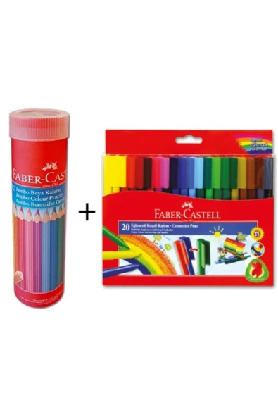 Faber Castell 12 Li Tüp Jumbo Kuru Boya + 20 Renk Eğlenceli Keçeli Kalem ürün görseli 1