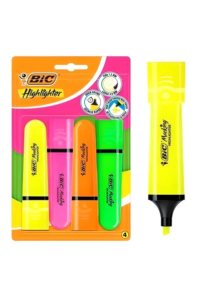 Bic BİC FOSFORLU KALEM CANLI RENKLER 4 RENK HİGHLİGTHER ürün görseli 1