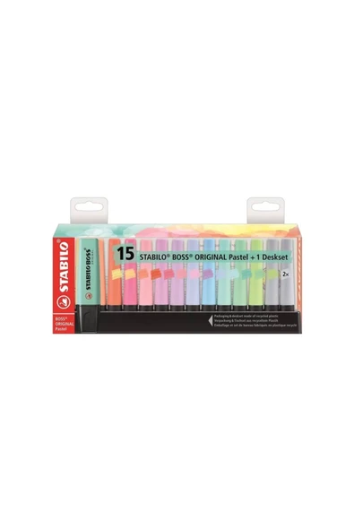 Stabilo - Boss Original Pastel - İşaretleme Kalemi - 15'li Masa Seti - 14 Renk (2x Tozlu Gri) ürün görseli 1