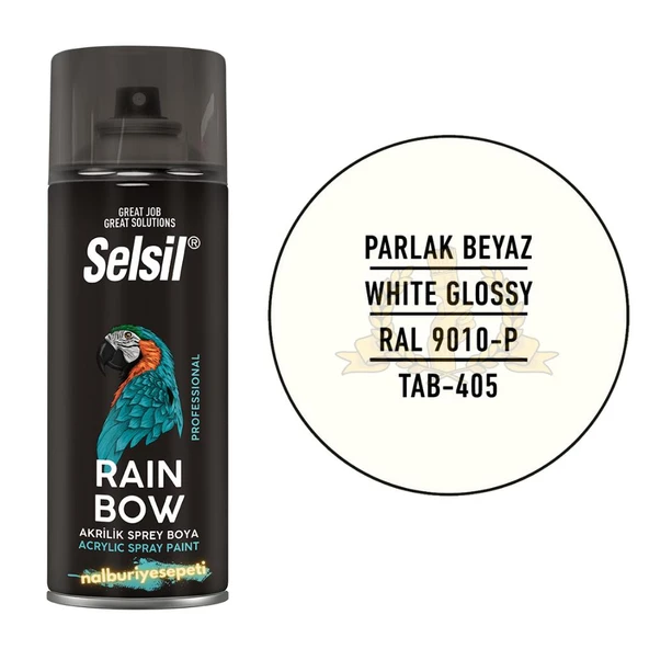 Selsil Rainbow Akrilik Sprey Boya PARLAK BEYAZ 400 ml. - RAL9010 ürün görseli 1