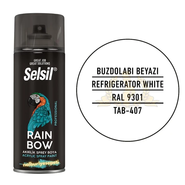Selsil Rainbow Akrilik Sprey Boya BUZDOLABI BEYAZI 400 ml. - RAL9301 ürün görseli 1