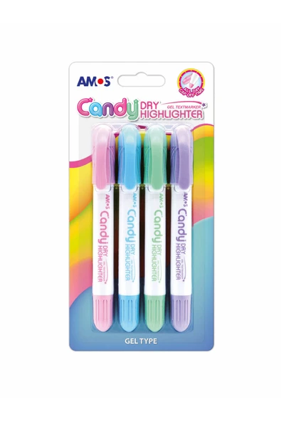 Amos Dry Highlighter - Fosforlu Jel Kalem Pastel Renkler - 4'lu Blister ürün görseli 1