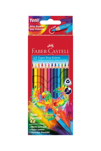 Faber Castell Üçgen Gövde Boya Kalemi,4.0 mm, 12 Renk,Canlı ve Parlak Renkler,Ergonomik Gövde ürün görseli 1
