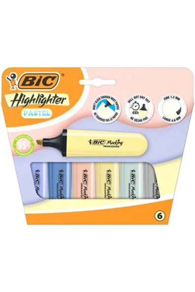 Bic Marking Highlighter 6'lı Pastel Fosforlu Kalem Set / 303098 ürün görseli 1