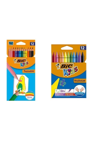 Bic Tropicolors Kuru Boya 12 Li + Plastidecor Silinebilir Elleri Kirletmeyen Pastel Boya 12 Li ürün görseli 1