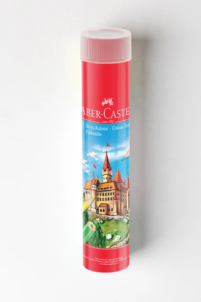 Faber Castell Kuru Boya Kalemi, Kırmızı Metal Tüp Kutu, 12 Renk, Tam Boy, Kalemtıraş Hediyeli, Yumuşak Mineli ürün görseli 1