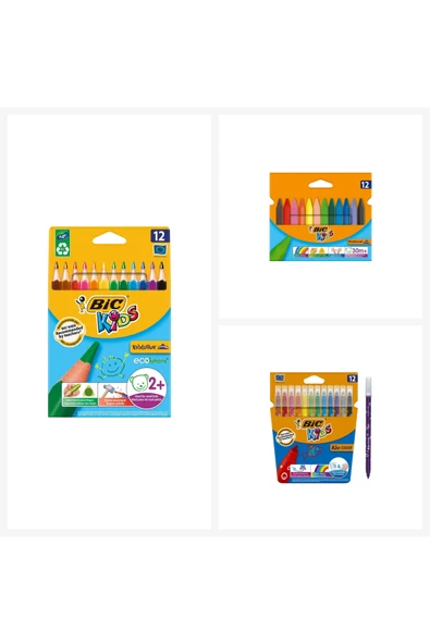Bic 12li Boya Seti ( Kuru Boya + Pastel Boya + Keçeli Kalem) ürün görseli 1