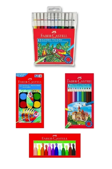 Faber Castell 4'lü Boyama Seti (kuru Boya+keçeli Boya Kalem+sulu Boya+pastel Boya) ürün görseli 1