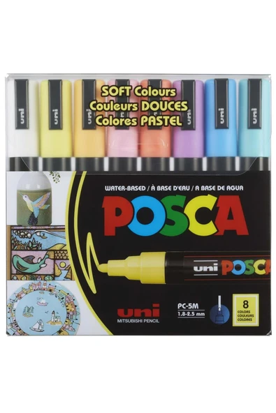 UNİ-BALL Posca 1.8-2.5 Su Bazlı Poster Markörü Sotf Renk 8 Li PC-5M/8C ürün görseli 1