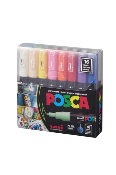 UNİ-BALL UNİBALL POSCA 0.7 SU BAZLI POSTER MARKÖR ANARENK 16' LI (UNİ-PC-1M) / 16C SET ürün görseli 1