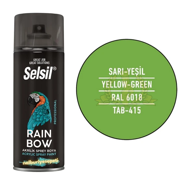 Selsil Rainbow Akrilik Sprey Boya AÇIK YEŞİL 400 ml. - RAL6018 ürün görseli 1