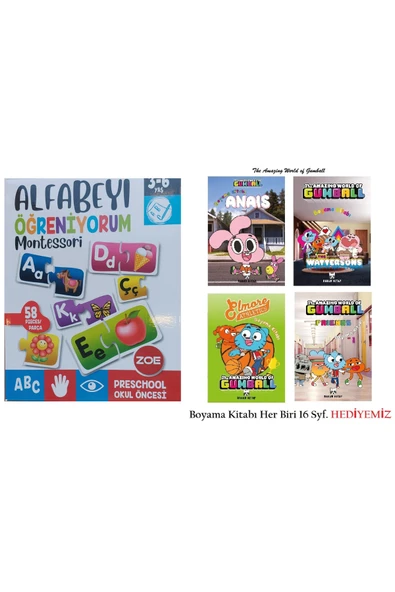 Ks Games Zoe 3-6 Yaş Okul Öncesi Alfabeyi Öğreniyorum (58 Parçalık) Kutulu Puzzle ve 4 Adet Boyama Kitabı ürün görseli 1