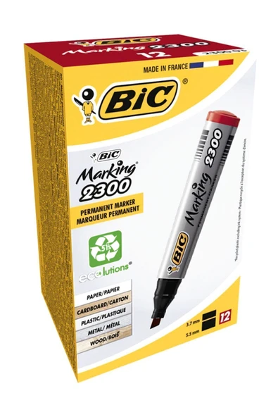 Bic Bic Marking 2300 Permanent Marker Kesik Uç Kırmızı 12`li Kutu ürün görseli 1