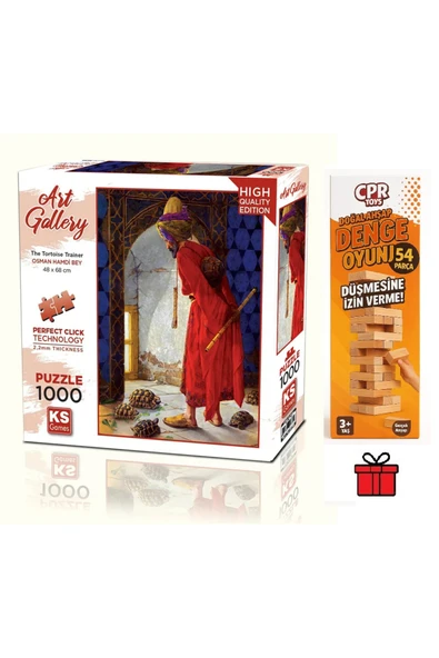 Ks Games Kaplumbağa Terbiyecisi (Osman Hamdi Bey) 48x68 cm 'lik Puzzle ve CPRToys Doğal Ahşap Denge Oyunu 54p ürün görseli 1