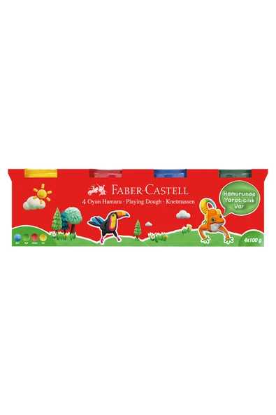 Faber Castell Oyun Hamuru Klasik 4'lü,Kırmızı,Yeşil,Sarı,Mavi,Canlı Renkler,Yumuşak Hamur,Eğlenceli Hamur Seti ürün görseli 1