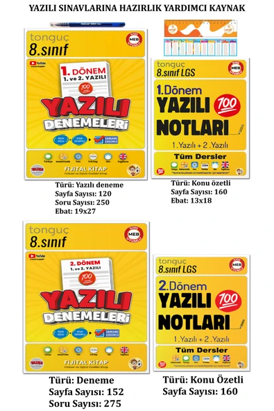 Tonguç Yayınları 8. Sınıf Yazılı Denemeleri ve Yazılı Notları 1. ve 2. Dönem 1 ve 2. Yazılı+Sezgistore Ayraç+Kalem ürün görseli 1