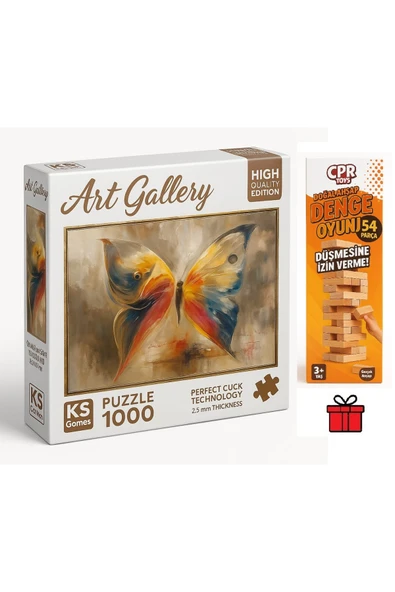 Ks Games Kelebek Etkisi (Ali Eminoğlu) 68x48 cm 'lik 1000 Puzzle ve CPRToys Doğal Ahşap Denge Oyunu 54 Parça ürün görseli 1