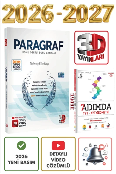 3D Yayınları Mehmet Ali Yerlikaya 3D Paragraf Konu Özetli Soru Bankası ÖSYM Tarzında+Geometri Soru Bankası Hediye ürün görseli 1