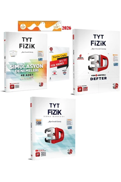3D Yayınları TYT 3D Fizik Video Destekli Defter-Soru Bankası ve Simülasyon Denemesi 3'Lü Seti+Dersler Cepte Fizik Denemesi Hediye ürün görseli 1