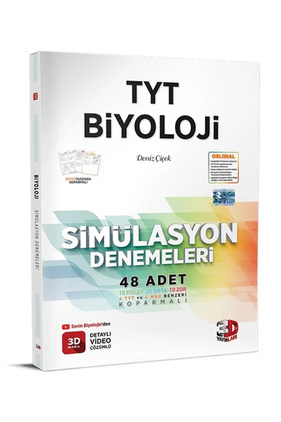 3D Yayınları 2026-2027 Müfredat TYT Biyoloji Deneme Detaylı Video Çözümlü (Kolay-Orta-Zor) ürün görseli 1