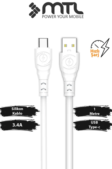 3.4A USB to Type-C Ultra Hızlı Extra Yumuşak Dayanıklı Şarj ve Data Kablosu MT2472 ürün görseli 1