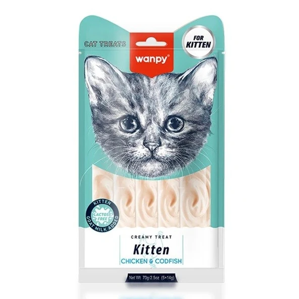 Wanpy Kitten Tavuklu & Morinalı Yavru Sıvı Kedi Ödül Maması 5x14 gr ürün görseli 1