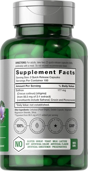 Horbaach Saffron Extract 177mg per serving 200 Capsules - Resim 4