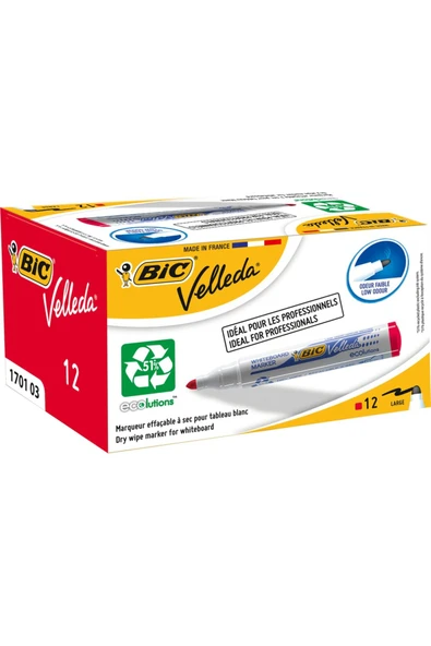 Bic Velleda 1701 Eco Yuvarlak Uç Beyaz Tahta Kalemi Kırmızı (12 Lİ KUTU) ürün görseli 1