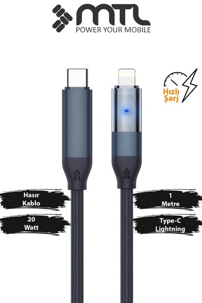 Type-C to Lightning Hızlı Şarj ve Data Kablosu - 20W PD Örgülü MT-A2131 ürün görseli 1