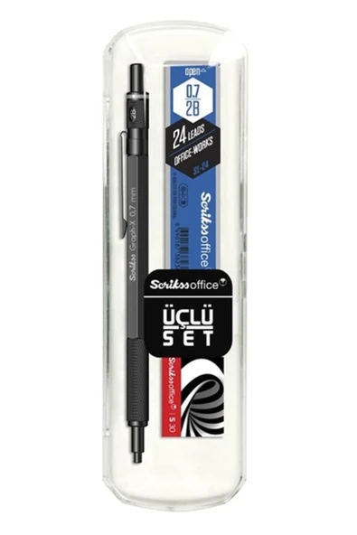 Scrikss Graph-x 3'lü Set Mat Siyah Versatil Kalem 0.7mm + Silgi + Min ürün görseli 1