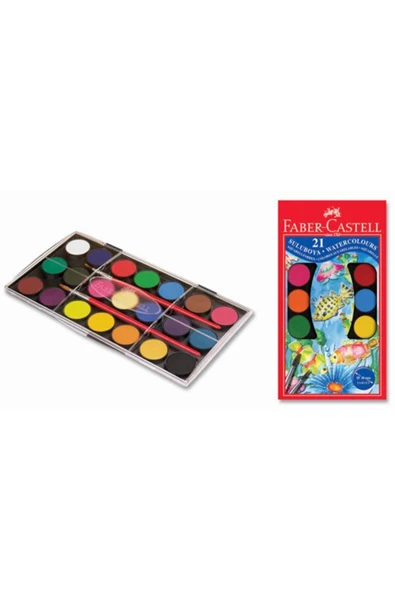 Faber Castell 21'li Suluboya 21 Renk Sulu Boya Büyük Boy Suluboya Fırçası Hediyeli ürün görseli 1