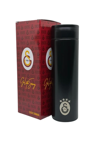 Galatasaray 500ml Lisanslı Çift Katlı Paslanmaz Çelik Termos 8 Saat Sıcak Soğuk Hediye Kutulu Siyah ürün görseli 1