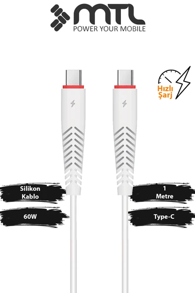 60W PD Type-C to Type-C Ultra Hızlı Şarj ve Data Kablosu 1 Metre MT2111 ürün görseli 1