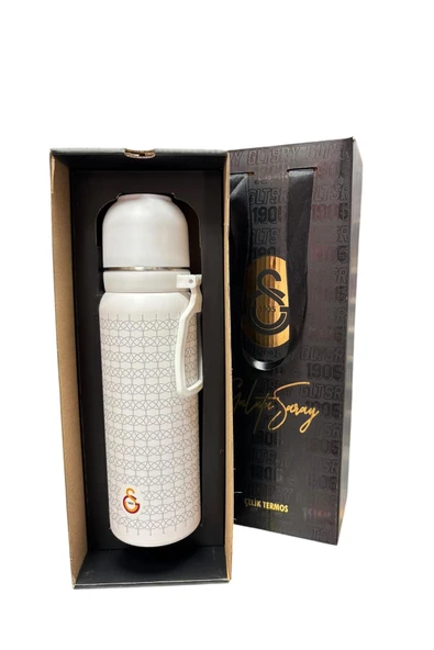 Galatasaray Çelik Termos 650 ML Beyaz Renk Bardaklı Lisanslı Orijinal Ürün Kutulu GS ürün görseli 1