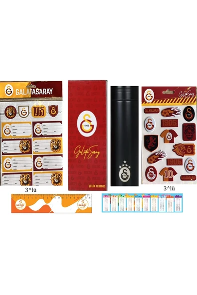Galatasaray Lisanslı Çelik Termos 500 ml ve Şekilli Etiket+Okul Etiketi+Sezgistore Cetvel-Ayraç ürün görseli 1