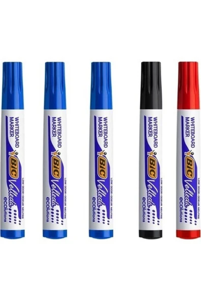 Bic Velleda Tahta Kalemi 5'li (1 X Siyah, 3 x Mavi, 1 x Kırmızı) ürün görseli 1