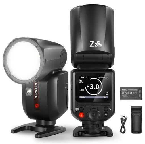 Neewer Z2PRO-N Nikon Uyumlu 76W Yuvarlak Kafa Akülü Tepe Flaşı ürün görseli 1