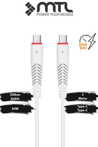 60W PD Type-C to Type-C Hızlı Şarj ve Data Kablosu 2 Metre MT2211 ürün görseli 1