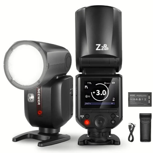 Neewer Z2PRO-F Fujifilm Uyumlu 76W Yuvarlak Kafa Akülü Tepe Flaşı ürün görseli 1