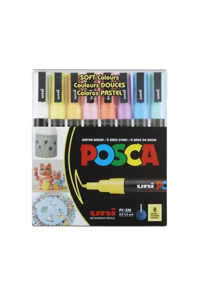 POSCA Uni Posca 0.9-1.3 Su Bazlı Markör Kalem Soft Renkler 8"li Pc-3m 8c ürün görseli 1