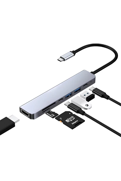 Type-C 7in1 Hub Çoklayıcı | 4K UHD | 87W PD | USB 3.0 x2 | HDTV | SD/TF Port Usb Çoklayıcı MT8901 ürün görseli 1
