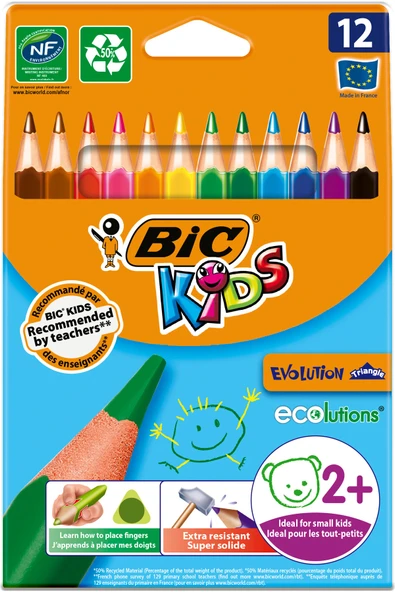 Bic Evolution 12 Renk Üçgen Jumbo Kuru Boya ürün görseli 1