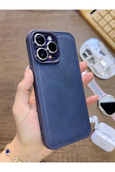 İPhone 14 Pro Max Uyumlu Premium Deri Dokulu Darbelere Karşı Dayanıklı Nazal Silikon Kılıf ürün görseli 1
