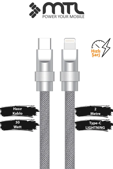 30W PD Hızlı Şarj Destekli Type-C To Lightning Spiral Sarmal Metal Başlıklı Kablo 2 Metre MT2462 ürün görseli 1