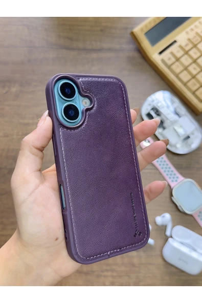 İPhone 16 Uyumlu Premium Deri Dokulu Darbelere Karşı Dayanıklı Nazal Silikon Kılıf ürün görseli 1