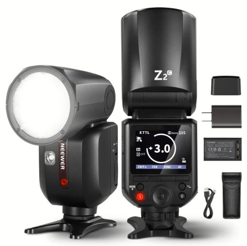 Neewer Z2PRO-C Canon Uyumlu 76W Yuvarlak Kafa Akülü Tepe Flaşı ürün görseli 1