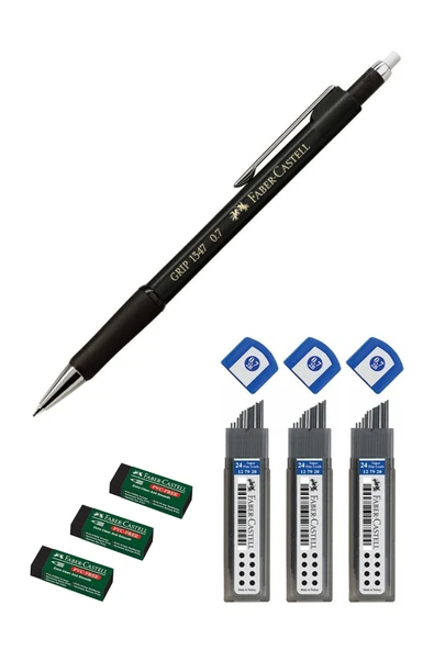 Faber Castell Grip 1347 Siyah 0.7 Versatil Kalem + Faber Siyah Silgi + Faber 0.7 Uç ürün görseli 1